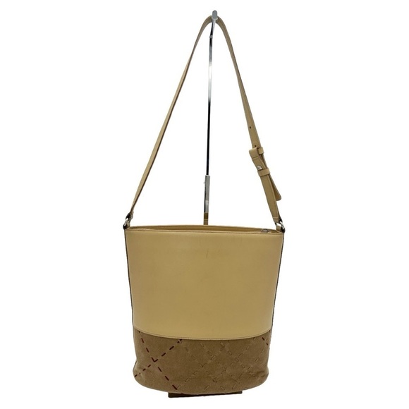 BURBERRY LONDON BEIGE TONAL STITCH COLOR BLOCK LEATHER SHOULDER BAG PURSE - Picture 2 of 14